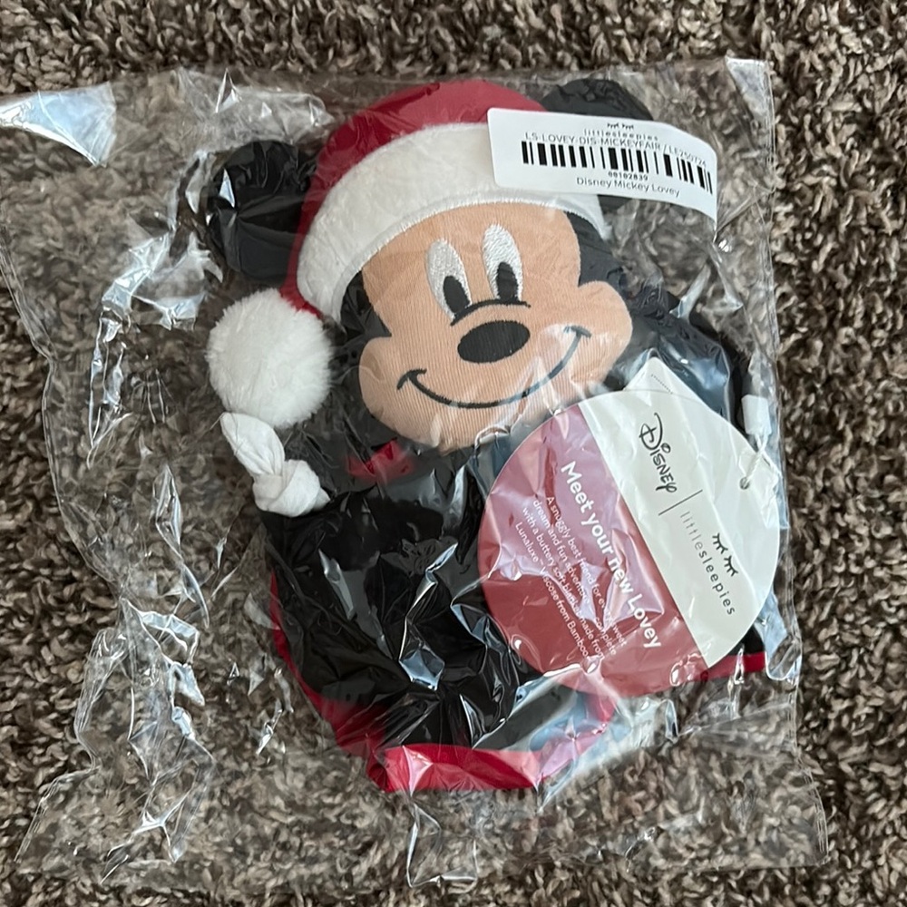 Little Sleepies Disney Festive Mickey Mouse Lovey with Red Santa Hat